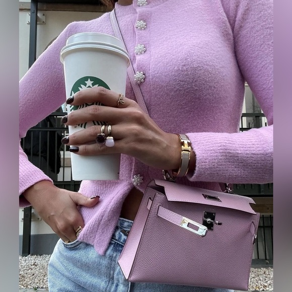 Zara PINK CARDIGAN WITH FAUX PEARL BUTTONS - Picture 4 of 14